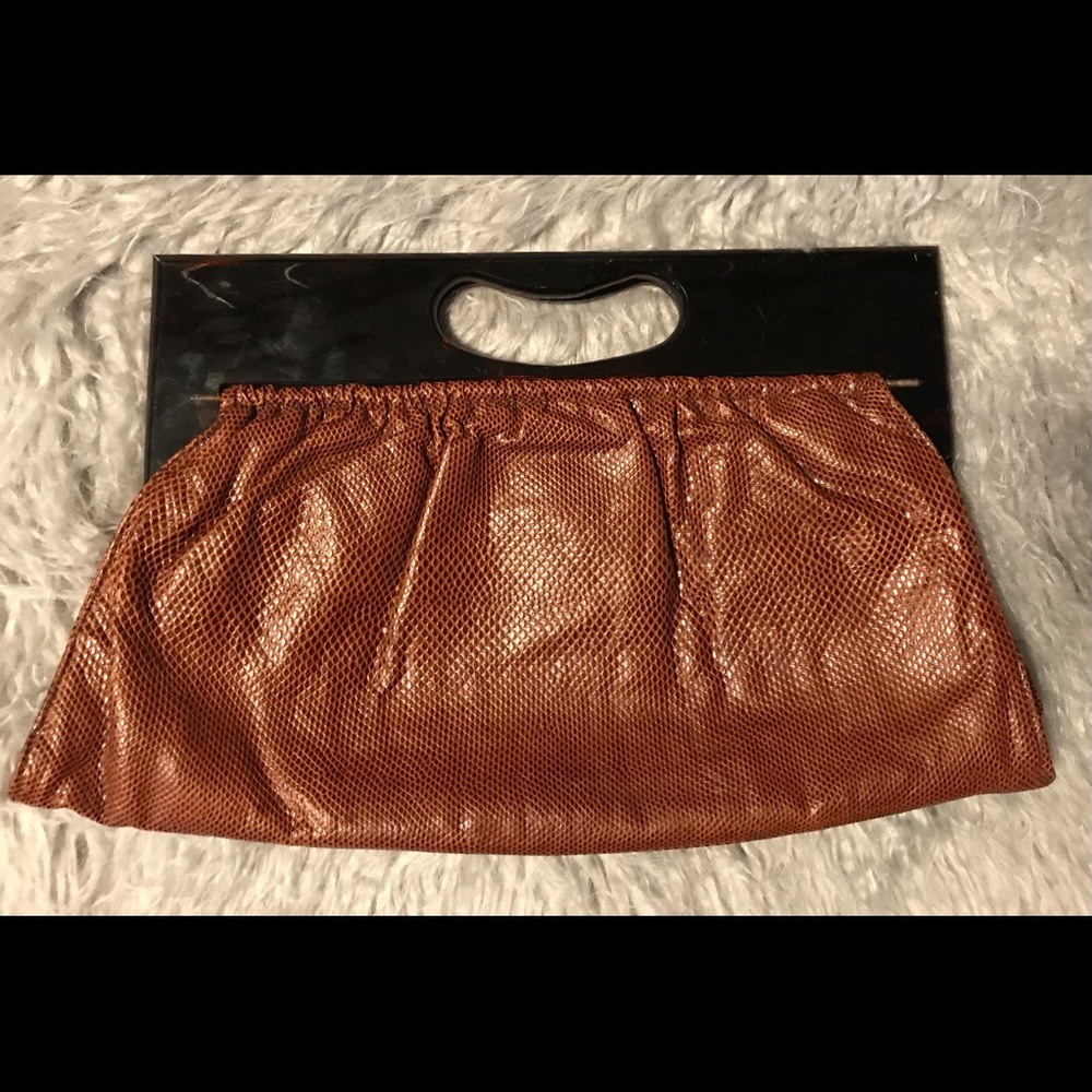 Vintage snakeskin lucite handle clutch